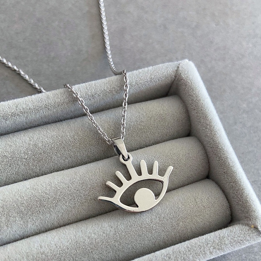 Silver Stainless Steel Evil Eye Clasp Back Necklace - Picture 2 of 5